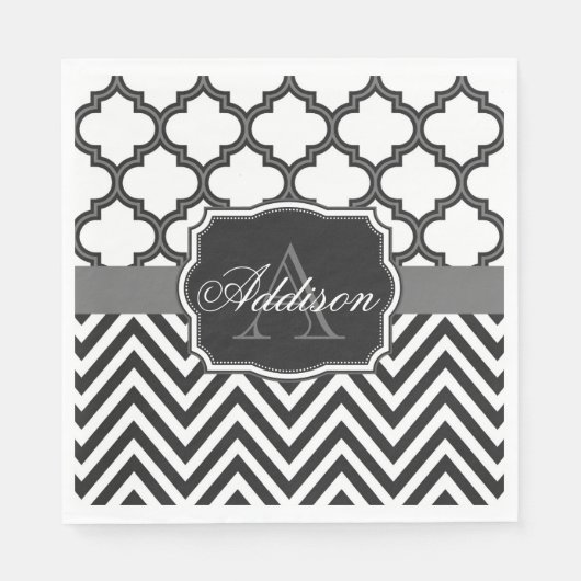 Quatrefoil Chevron Monogram Servet (Voorkant)