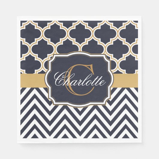 Quatrefoil Chevron Monogram Servet (Voorkant)