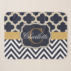 Quatrefoil Chevron Monogram Sherpa Deken