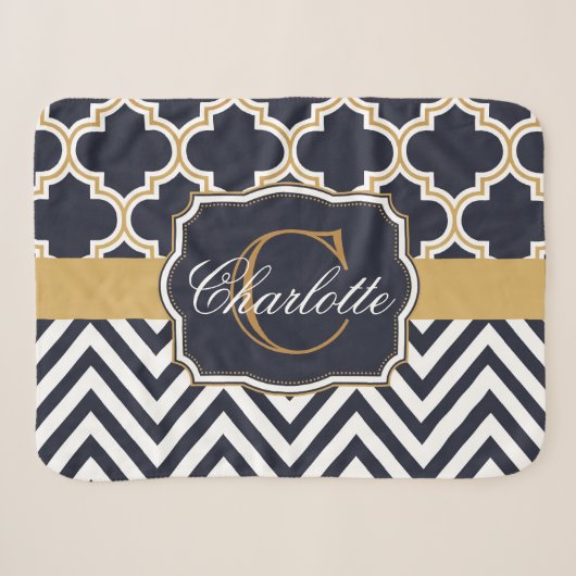 Quatrefoil Chevron Monogram Sherpa Deken (Voorkant (horizontaal))