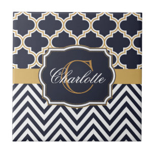Quatrefoil Chevron Monogram Tegeltje