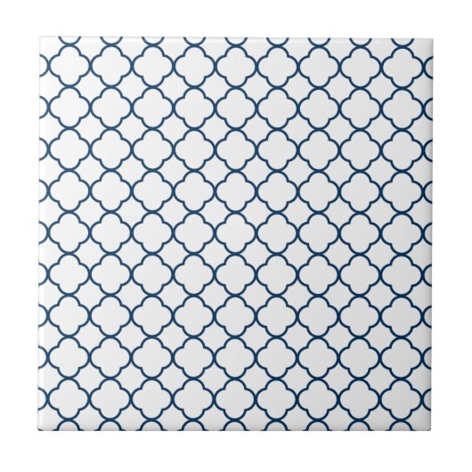 Quatrefoil Clover-patroon: Marineblauw Tegeltje (Voorkant)