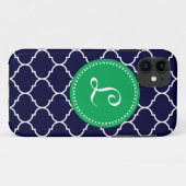 Quatrefoil Custom Monogram in Navy en Kelly Green Case-Mate iPhone Case (Achterkant (horizontaal))