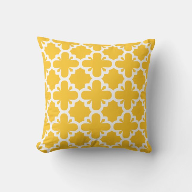 Quatrefoil Flair Pattern Yellow Kussen (Voorkant)