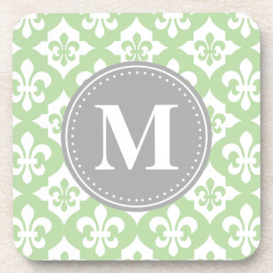 Quatrefoil Fleur-De-Lis Mint Green Grey Monogram Drankjes Onderzetter