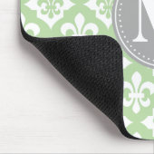 Quatrefoil Fleur-De-Lis Mint Green Grey Monogram Muismat (Hoek)