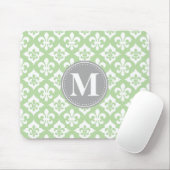 Quatrefoil Fleur-De-Lis Mint Green Grey Monogram Muismat (Met muis)