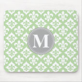 Quatrefoil Fleur-De-Lis Mint Green Grey Monogram Muismat (Voorkant)
