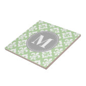 Quatrefoil Fleur-De-Lis Mint Green Grey Monogram Tegeltje (Zijkant)