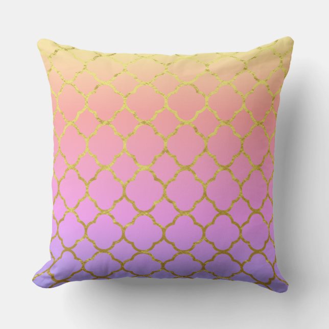 Quatrefoil Foliepatronen Roze Goud Roze Ombre 2020 Buitenkussen (Voorkant)