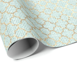 Quatrefoil Foxier Gold Mint Green Pastel Linen Cadeaupapier