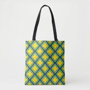 Quatrefoil Geel en Blauw Tote Bag