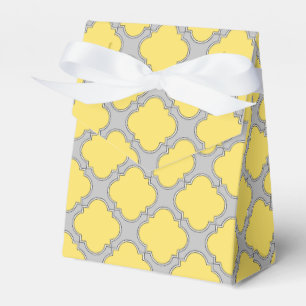 Quatrefoil geel en grijs bedankdoosjes