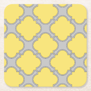 Quatrefoil geel en grijs kartonnen onderzetters