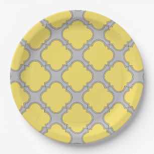 Quatrefoil geel en grijs papieren bordje
