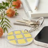 Quatrefoil geel en grijs sleutelhanger (Voorkant Rechts)