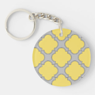 Quatrefoil geel en grijs sleutelhanger