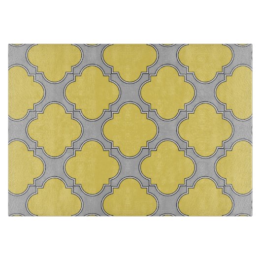 Quatrefoil geel en grijs snijplank (Voorkant)