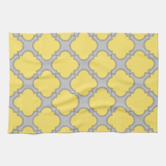 Quatrefoil geel en grijs theedoek (Horizontaal)