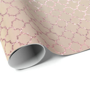 Quatrefoil Glam Pink Rose Gold Blush Peach Shiny Cadeaupapier