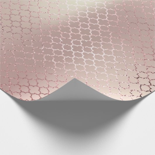 Quatrefoil Glam Roze Rose Gold Blush Bridal Shiny Cadeaupapier (Hoek)
