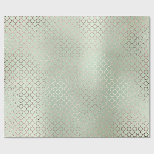 Quatrefoil Glam Roze Rose Mint Green Bridal Shiny Cadeaupapier (Vlak)