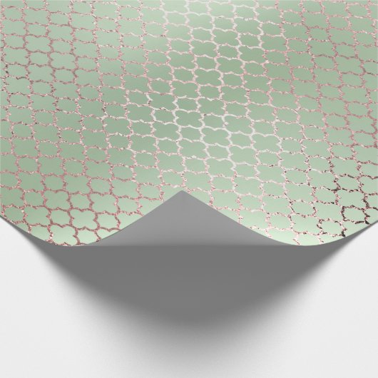 Quatrefoil Glam Roze Rose Mint Green Bridal Shiny Cadeaupapier (Hoek)