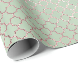 Quatrefoil Glam Roze Rose Mint Green Bridal Shiny Cadeaupapier