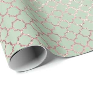 Quatrefoil Glam Roze Rose Mint Green Bridal Shiny Cadeaupapier