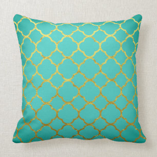 Quatrefoil Gold Patronen Blauwgroen Blue Seafoam L Kussen