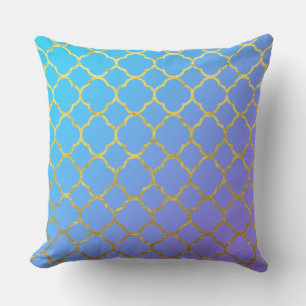 Quatrefoil Gouden Folie Patronen Blauw Ombre Spark Buitenkussen