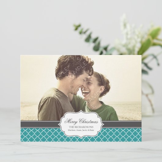 Quatrefoil Holiday Fotokaart Feestdagenkaart (Staand voorkant)