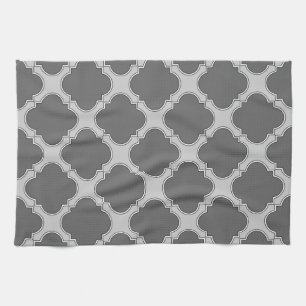 Quatrefoil in grijze tinten theedoek