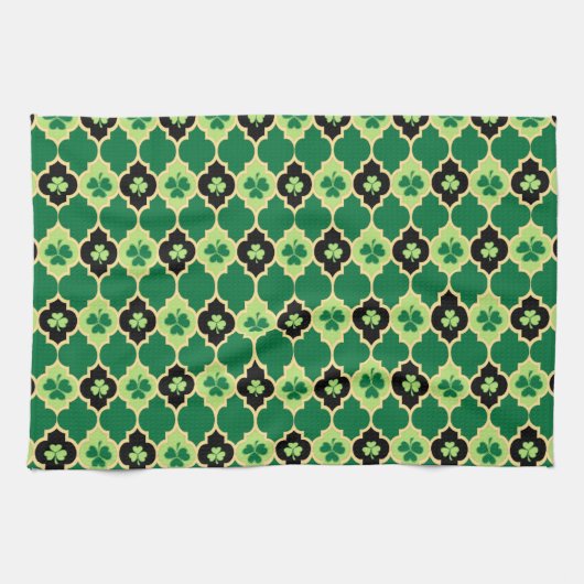Quatrefoil Irish Shamrocks Theedoek (Horizontaal)