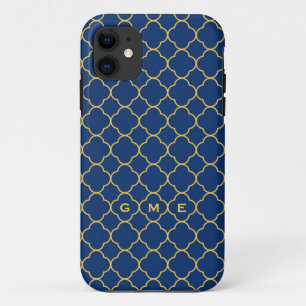 Quatrefoil klaver patroon marinegeel 3 monogram Case-Mate iPhone case