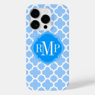 Quatrefoil Licht Blauw en Wit Patroon Monogram Case-Mate iPhone Case