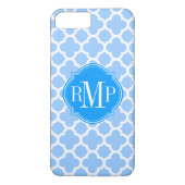 Quatrefoil Licht Blauw en Wit Patroon Monogram Case-Mate iPhone Case (Achterkant)