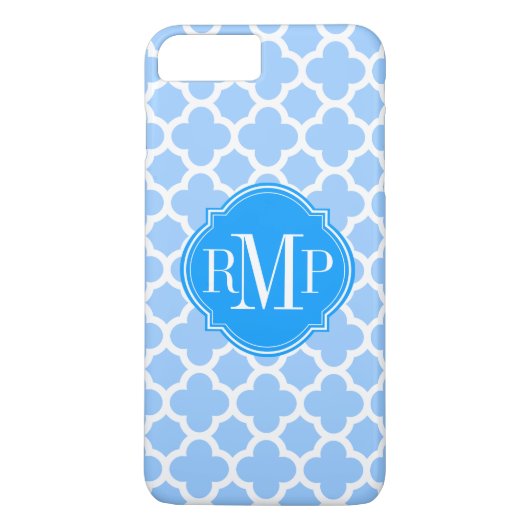 Quatrefoil Licht Blauw en Wit Patroon Monogram Case-Mate iPhone Case (Achterkant)