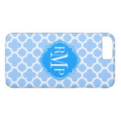 Quatrefoil Licht Blauw en Wit Patroon Monogram Case-Mate iPhone Case (Achterkant (Horizontaal))