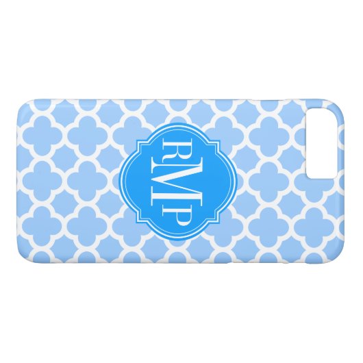 Quatrefoil Licht Blauw en Wit Patroon Monogram Case-Mate iPhone Case (Achterkant (Horizontaal))