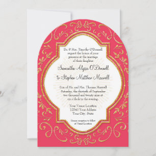 Quatrefoil Lijst Script Swirl Gold Glitter Formele Kaart