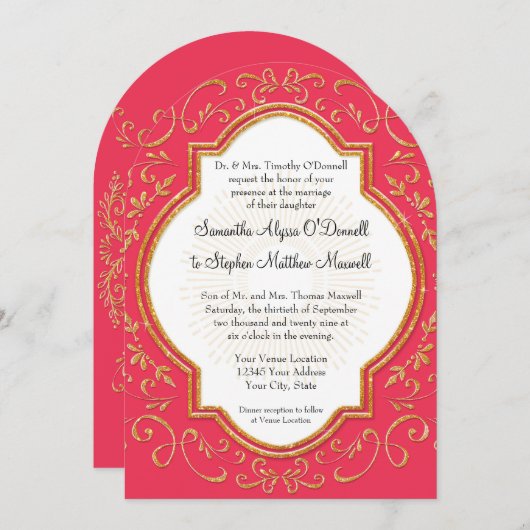 Quatrefoil Lijst Script Swirl Gold Glitter Formele Kaart (Voorkant / Achterkant)