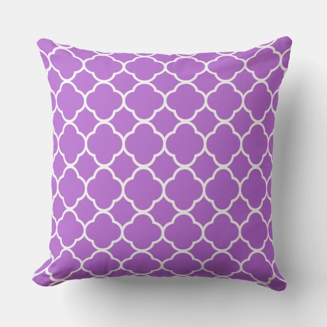Quatrefoil Lila Paarse Witte Lattice Cool Cotton Kussen (Voorkant)