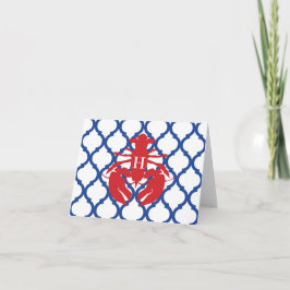 Quatrefoil Lobster Monogram gevouwen Note Card Bedankkaart
