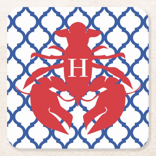 Quatrefoil Lobster Monogram Paper Onderzetters (Voorkant)