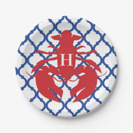 Quatrefoil Lobster Monogram Party Borden Papieren Bordje