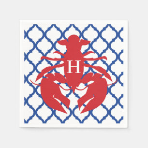 Quatrefoil Lobster Monogram Party Napkins Servet