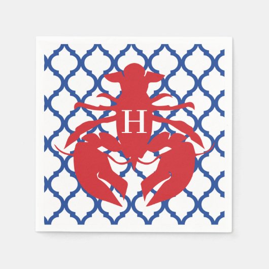 Quatrefoil Lobster Monogram Party Napkins Servet (Voorkant)