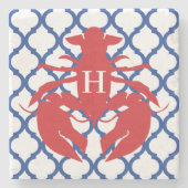 Quatrefoil Lobster Monogram Stone Onderzetters (Voorkant)