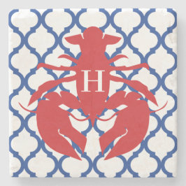 Quatrefoil Lobster Monogram Stone Onderzetters